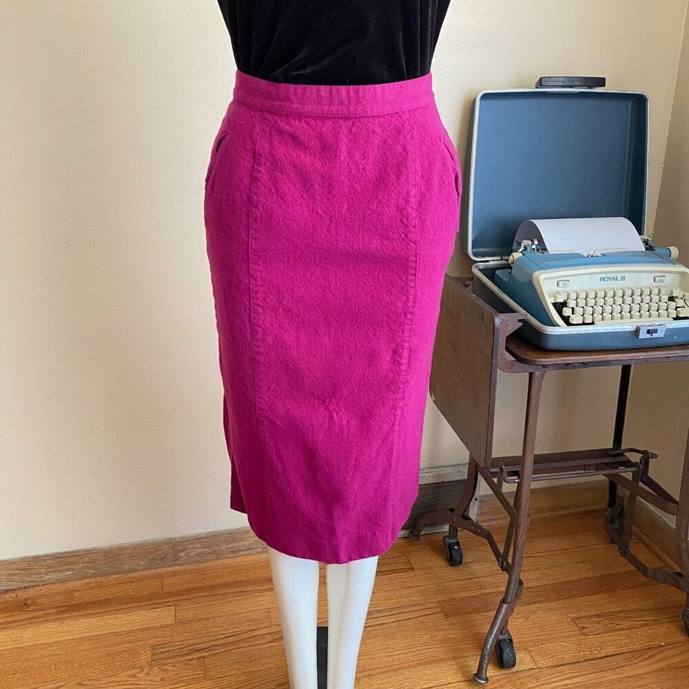 Vintage Rafaella Pencil Skirt Size 8 100% Wool Magenta Pink Soft Lined Pockets